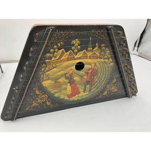 Vintage Hand Painted Zither Wall Decor Signed